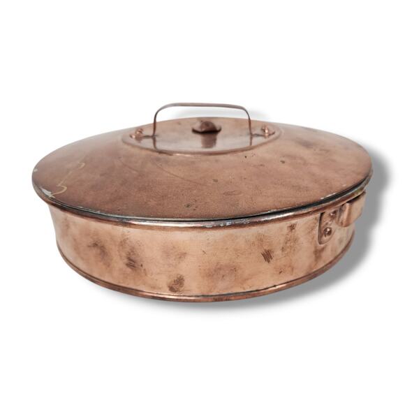Vintage Swedish Copper Pan 9" Round Lidded Handle Vented Bergelin Kopparslagare - Picture 1 of 10